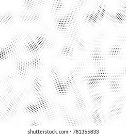 Halftone abstract background. Radial grunge pattern with spots of ink. Monochrome vector texture for print on business cards, labels, posters, stickers