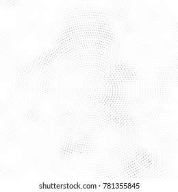 Halftone abstract background. Radial grunge pattern with spots of ink. Monochrome vector texture for print on business cards, labels, posters, stickers