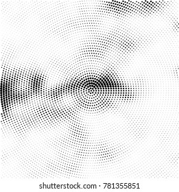 Halftone abstract background. Radial grunge pattern with spots of ink. Monochrome vector texture for print on business cards, labels, posters, stickers