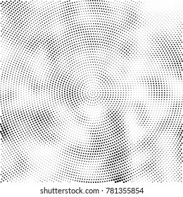 Halftone abstract background. Radial grunge pattern with spots of ink. Monochrome vector texture for print on business cards, labels, posters, stickers
