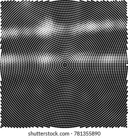 Halftone abstract background. Radial grunge pattern with spots of ink. Monochrome vector texture for print on business cards, labels, posters, stickers