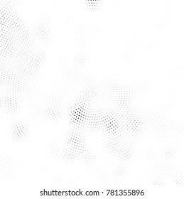Halftone abstract background. Radial grunge pattern with spots of ink. Monochrome vector texture for print on business cards, labels, posters, stickers