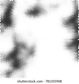 Halftone abstract background. Radial grunge pattern with spots of ink. Monochrome vector texture for print on business cards, labels, posters, stickers