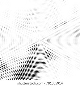 Halftone abstract background. Radial grunge pattern with spots of ink. Monochrome vector texture for print on business cards, labels, posters, stickers