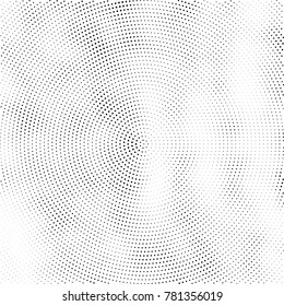 Halftone abstract background. Radial grunge pattern with spots of ink. Monochrome vector texture for print on business cards, labels, posters, stickers