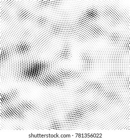 Halftone abstract background. Radial grunge pattern with spots of ink. Monochrome vector texture for print on business cards, labels, posters, stickers