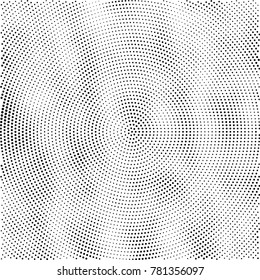 Halftone abstract background. Radial grunge pattern with spots of ink. Monochrome vector texture for print on business cards, labels, posters, stickers