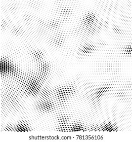 Halftone abstract background. Radial grunge pattern with spots of ink. Monochrome vector texture for print on business cards, labels, posters, stickers