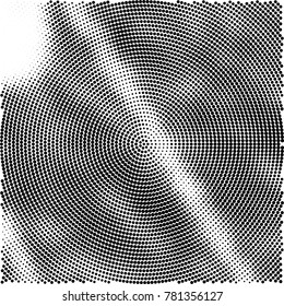 Halftone abstract background. Radial grunge pattern with spots of ink. Monochrome vector texture for print on business cards, labels, posters, stickers