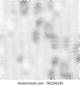 Halftone abstract background. Radial grunge pattern with spots of ink. Monochrome vector texture for print on business cards, labels, posters, stickers