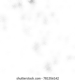 Halftone abstract background. Radial grunge pattern with spots of ink. Monochrome vector texture for print on business cards, labels, posters, stickers