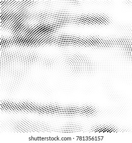 Halftone abstract background. Radial grunge pattern with spots of ink. Monochrome vector texture for print on business cards, labels, posters, stickers