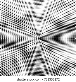 Halftone abstract background. Radial grunge pattern with spots of ink. Monochrome vector texture for print on business cards, labels, posters, stickers