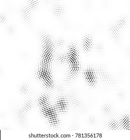 Halftone abstract background. Radial grunge pattern with spots of ink. Monochrome vector texture for print on business cards, labels, posters, stickers