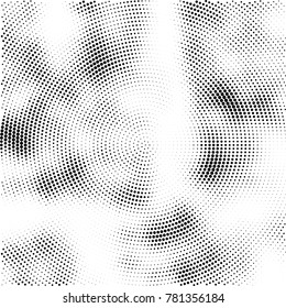 Halftone abstract background. Radial grunge pattern with spots of ink. Monochrome vector texture for print on business cards, labels, posters, stickers