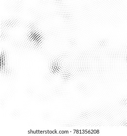 Halftone abstract background. Radial grunge pattern with spots of ink. Monochrome vector texture for print on business cards, labels, posters, stickers