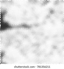 Halftone abstract background. Radial grunge pattern with spots of ink. Monochrome vector texture for print on business cards, labels, posters, stickers