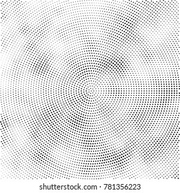 Halftone abstract background. Radial grunge pattern with spots of ink. Monochrome vector texture for print on business cards, labels, posters, stickers