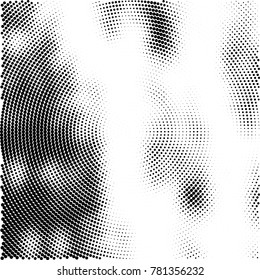 Halftone abstract background. Radial grunge pattern with spots of ink. Monochrome vector texture for print on business cards, labels, posters, stickers