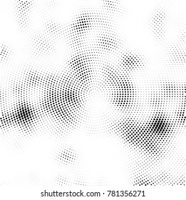 Halftone abstract background. Radial grunge pattern with spots of ink. Monochrome vector texture for print on business cards, labels, posters, stickers