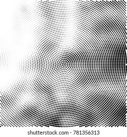 Halftone abstract background. Radial grunge pattern with spots of ink. Monochrome vector texture for print on business cards, labels, posters, stickers