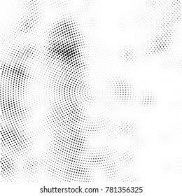 Halftone abstract background. Radial grunge pattern with spots of ink. Monochrome vector texture for print on business cards, labels, posters, stickers