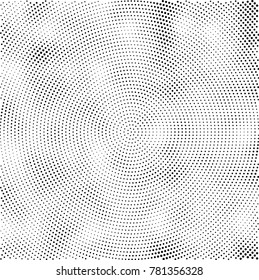 Halftone abstract background. Radial grunge pattern with spots of ink. Monochrome vector texture for print on business cards, labels, posters, stickers