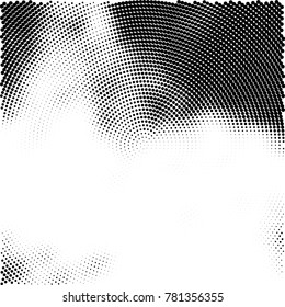 Halftone abstract background. Radial grunge pattern with spots of ink. Monochrome vector texture for print on business cards, labels, posters, stickers