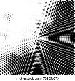 Halftone abstract background. Radial grunge pattern with spots of ink. Monochrome vector texture for print on business cards, labels, posters, stickers