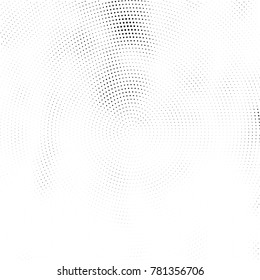 Halftone abstract background. Radial grunge pattern with spots of ink. Monochrome vector texture for print on business cards, labels, posters, stickers