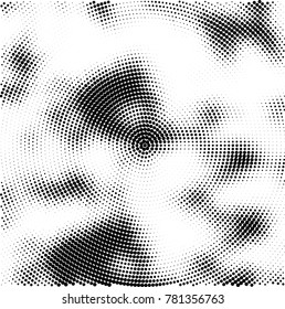 Halftone abstract background. Radial grunge pattern with spots of ink. Monochrome vector texture for print on business cards, labels, posters, stickers