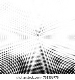 Halftone abstract background. Radial grunge pattern with spots of ink. Monochrome vector texture for print on business cards, labels, posters, stickers