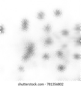 Halftone abstract background. Radial grunge pattern with spots of ink. Monochrome vector texture for print on business cards, labels, posters, stickers