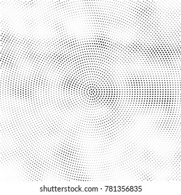 Halftone abstract background. Radial grunge pattern with spots of ink. Monochrome vector texture for print on business cards, labels, posters, stickers