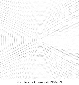 Halftone abstract background. Radial grunge pattern with spots of ink. Monochrome vector texture for print on business cards, labels, posters, stickers