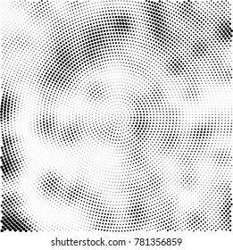 Halftone abstract background. Radial grunge pattern with spots of ink. Monochrome vector texture for print on business cards, labels, posters, stickers