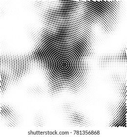 Halftone abstract background. Radial grunge pattern with spots of ink. Monochrome vector texture for print on business cards, labels, posters, stickers