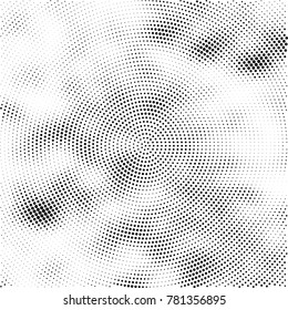 Halftone abstract background. Radial grunge pattern with spots of ink. Monochrome vector texture for print on business cards, labels, posters, stickers
