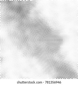 Halftone abstract background. Radial grunge pattern with spots of ink. Monochrome vector texture for print on business cards, labels, posters, stickers