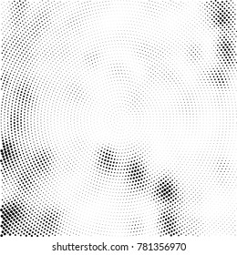 Halftone abstract background. Radial grunge pattern with spots of ink. Monochrome vector texture for print on business cards, labels, posters, stickers