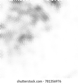 Halftone abstract background. Radial grunge pattern with spots of ink. Monochrome vector texture for print on business cards, labels, posters, stickers