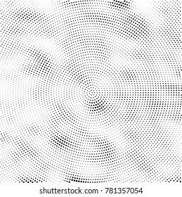 Halftone abstract background. Radial grunge pattern with spots of ink. Monochrome vector texture for print on business cards, labels, posters, stickers