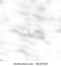 Halftone abstract background. Radial grunge pattern with spots of ink. Monochrome vector texture for print on business cards, labels, posters, stickers