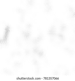 Halftone abstract background. Radial grunge pattern with spots of ink. Monochrome vector texture for print on business cards, labels, posters, stickers