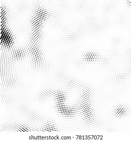 Halftone abstract background. Radial grunge pattern with spots of ink. Monochrome vector texture for print on business cards, labels, posters, stickers