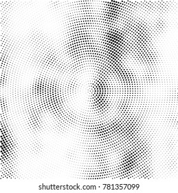 Halftone abstract background. Radial grunge pattern with spots of ink. Monochrome vector texture for print on business cards, labels, posters, stickers