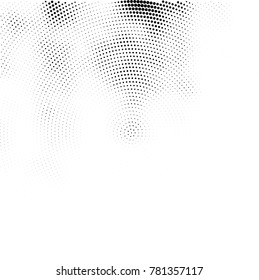 Halftone abstract background. Radial grunge pattern with spots of ink. Monochrome vector texture for print on business cards, labels, posters, stickers