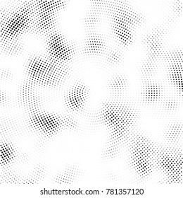 Halftone abstract background. Radial grunge pattern with spots of ink. Monochrome vector texture for print on business cards, labels, posters, stickers