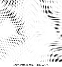 Halftone abstract background. Radial grunge pattern with spots of ink. Monochrome vector texture for print on business cards, labels, posters, stickers