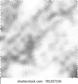 Halftone abstract background. Radial grunge pattern with spots of ink. Monochrome vector texture for print on business cards, labels, posters, stickers